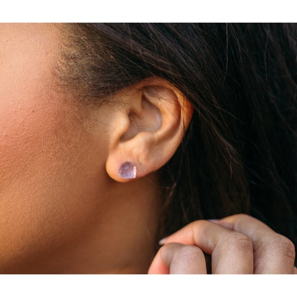 *February* Raw Light Amethyst Earrings - Picture 1 of 5